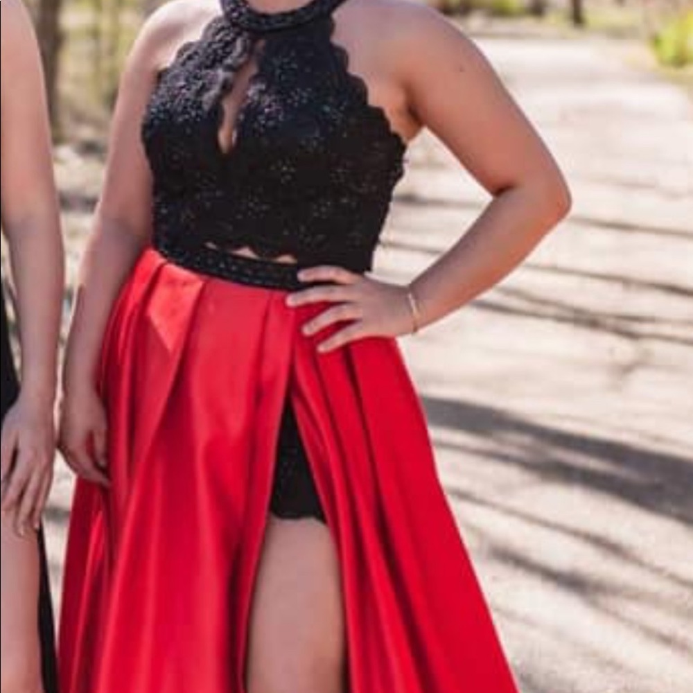 Size 2 red and black 2 piece dress worn once